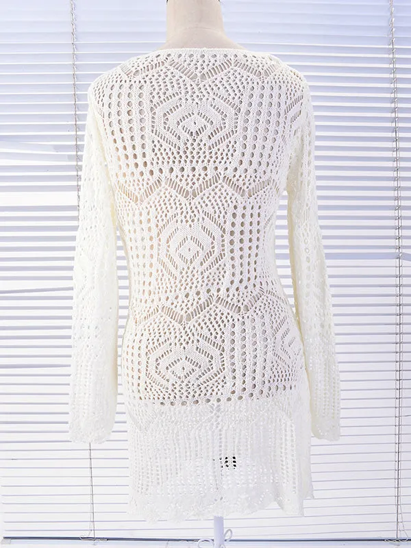 Momnfancy White Crochet Cutout Transparent Wavy Edge Bohemian Baeach Boho Cover-Ups Maternity Mini Photoshoot Dress