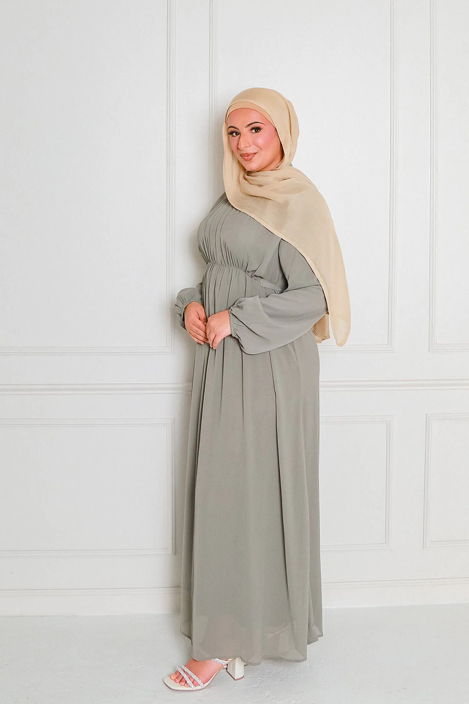 Naya Textured Chiffon Dress- Desert Sage