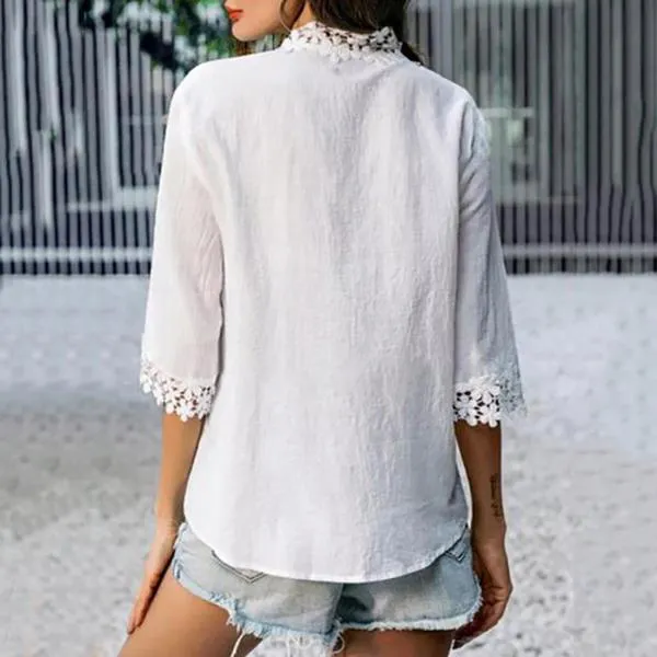 Plus Size Sweet Crochet Lace Button Up Shirt Top