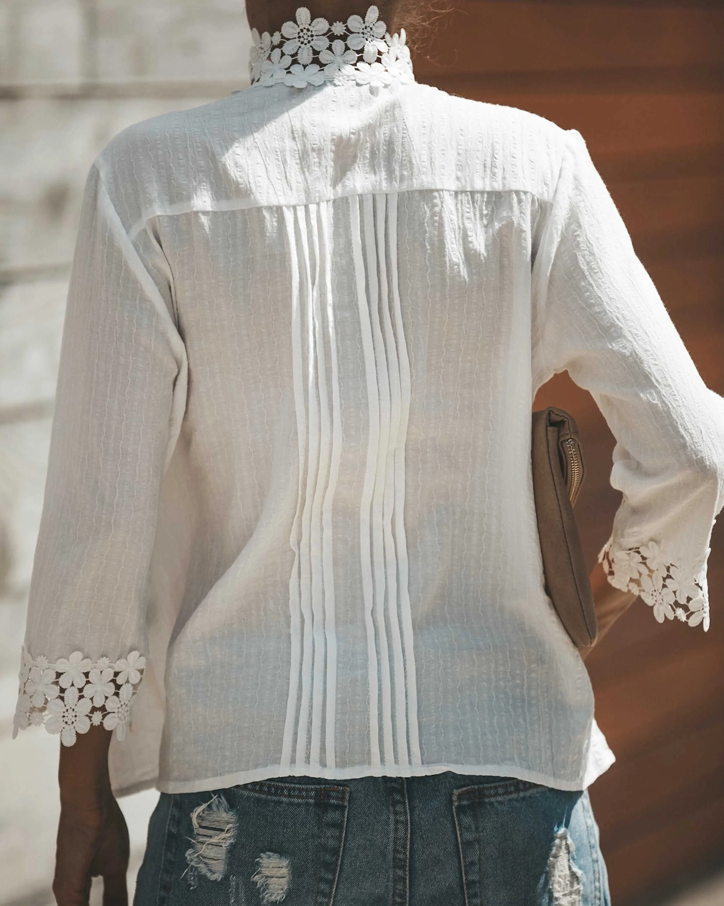 Plus Size Sweet Crochet Lace Button Up Shirt Top