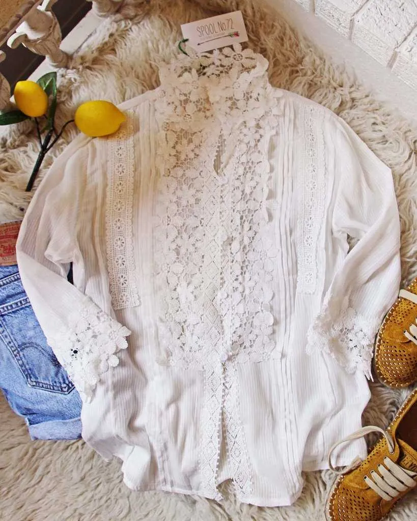 Plus Size Sweet Crochet Lace Button Up Shirt Top