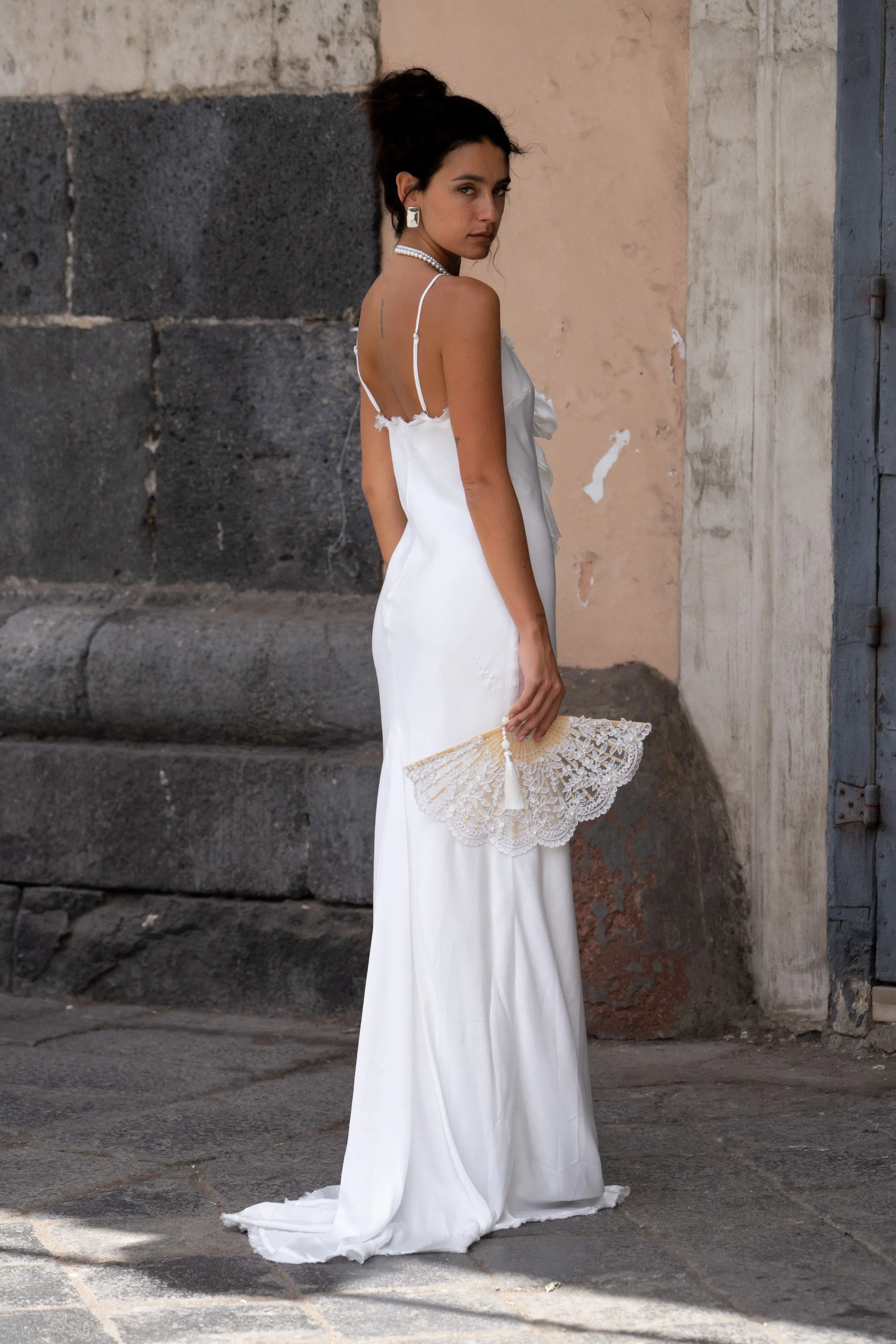 Prosecco White Rosette Frill Maxi Dress