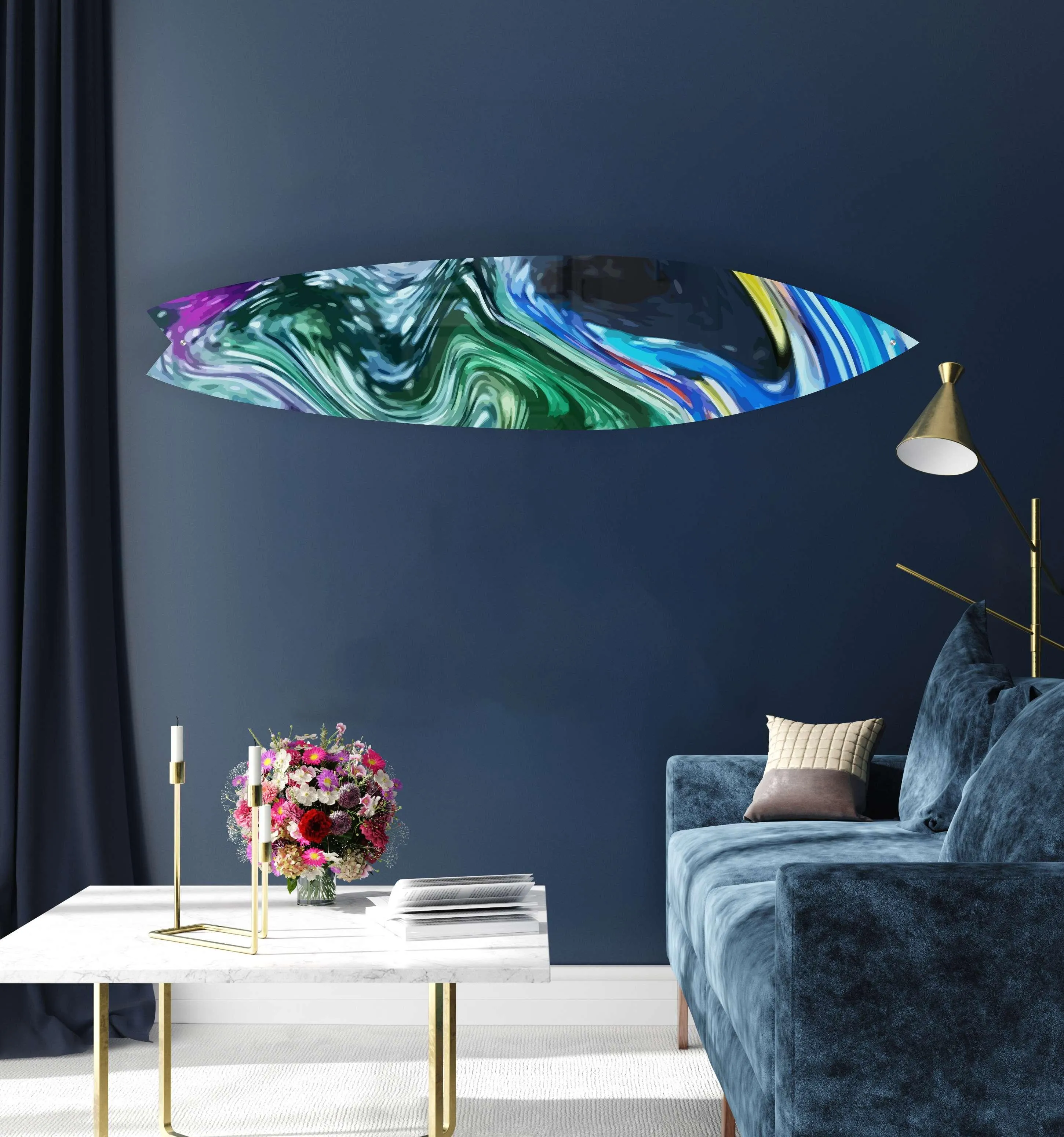 Psychadelic Blue Acrylic Surfboard Wall Art