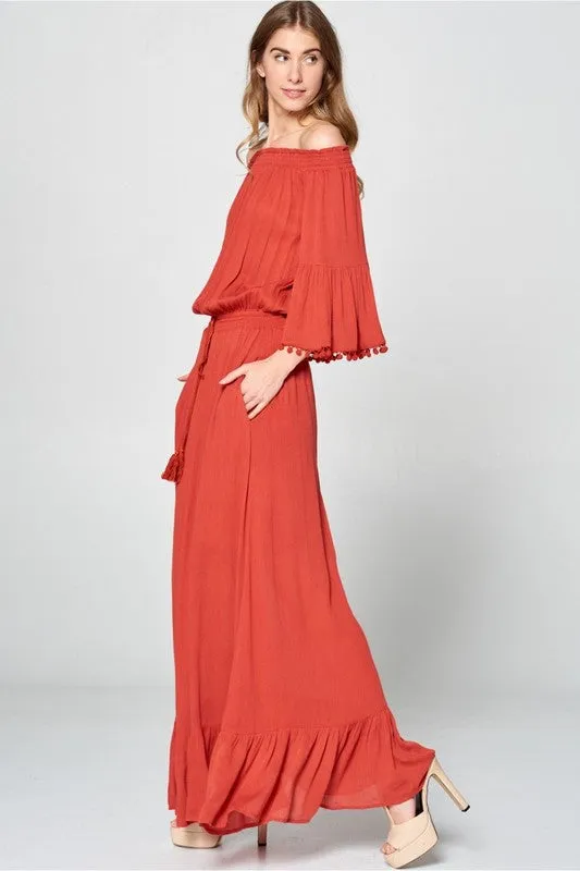 Ruffle Sleeve Off The Shoulder Maxi Dress