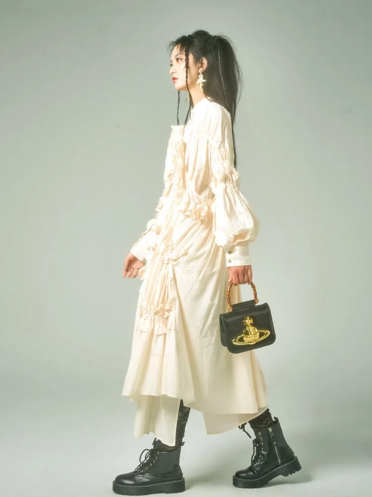 Ruffled shirring long dress【s0000001464】