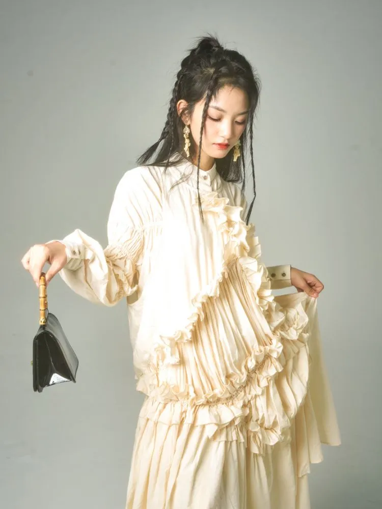 Ruffled shirring long dress【s0000001464】