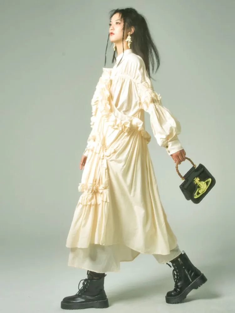 Ruffled shirring long dress【s0000001464】