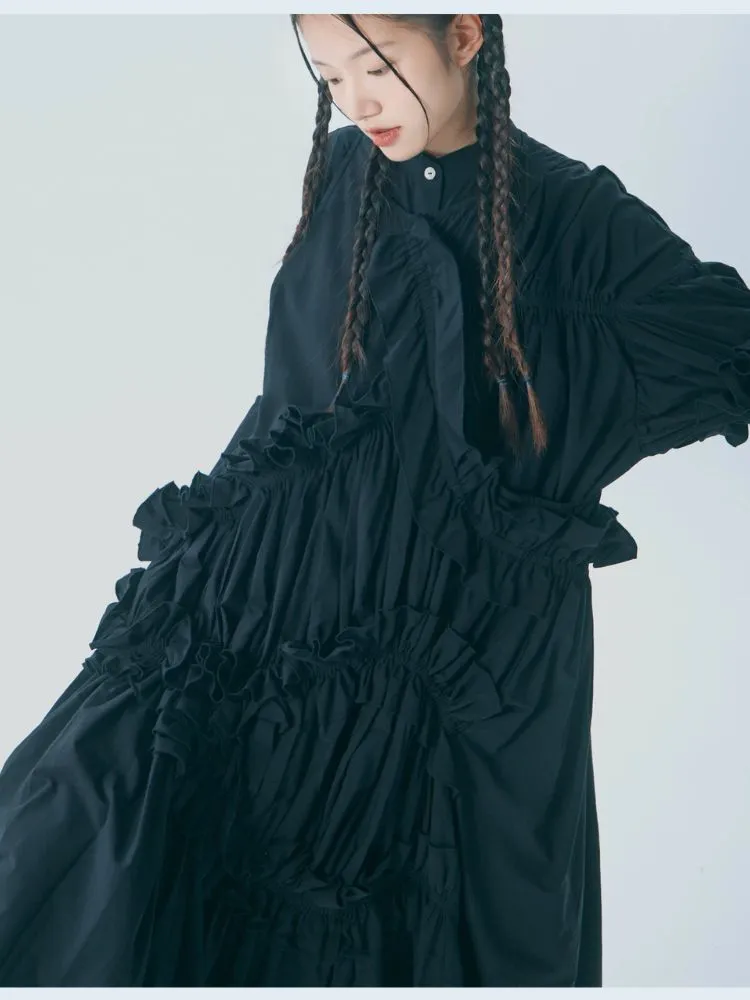 Ruffled shirring long dress【s0000001464】