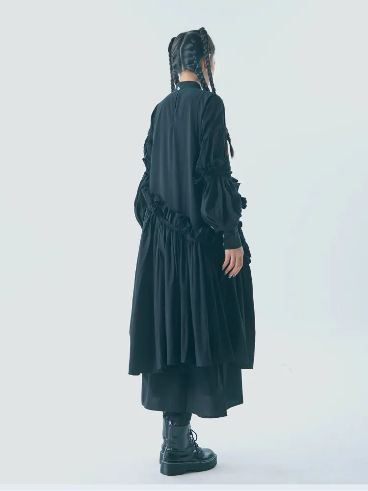 Ruffled shirring long dress【s0000001464】