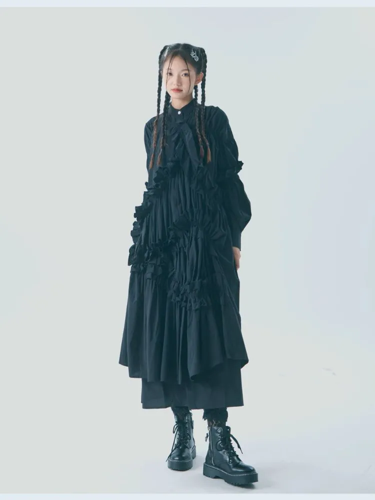 Ruffled shirring long dress【s0000001464】