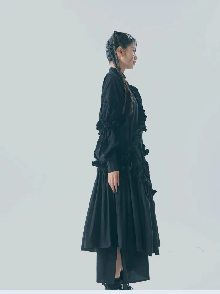 Ruffled shirring long dress【s0000001464】