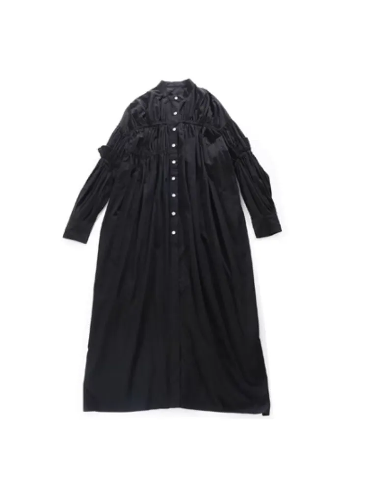 Ruffled shirring long dress【s0000001464】