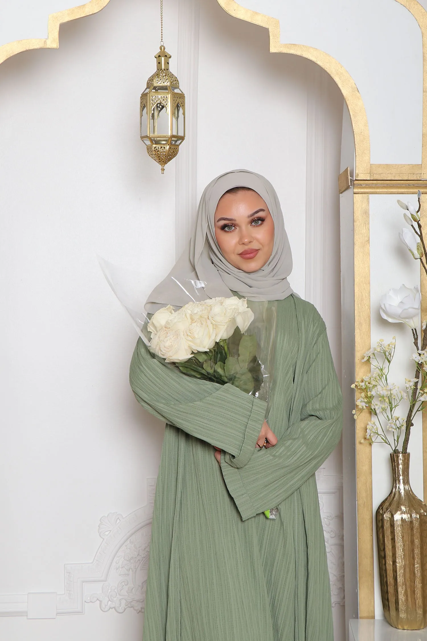 Safa Textured Abaya Set- Sage