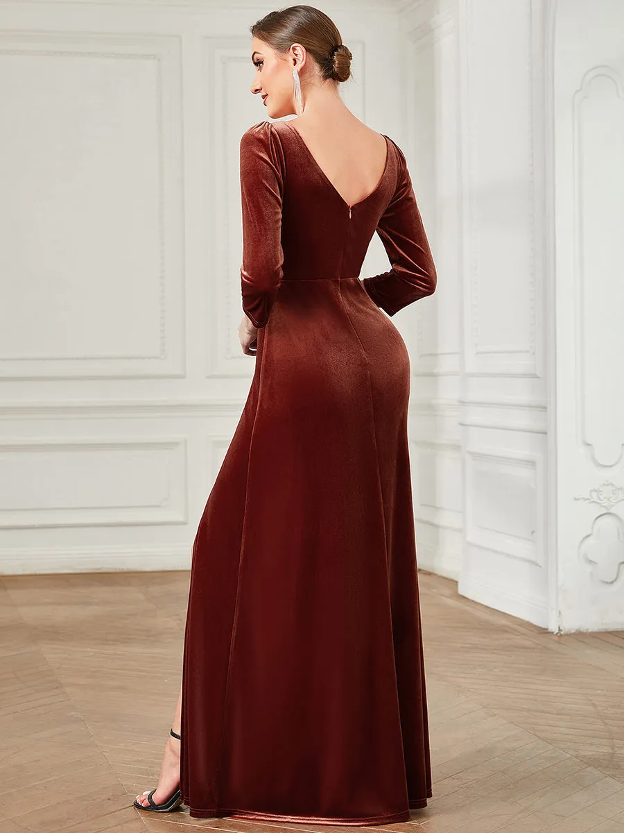 Shiny Long Sleeves Deep V Neck A Line Wholesale Evening Dresses