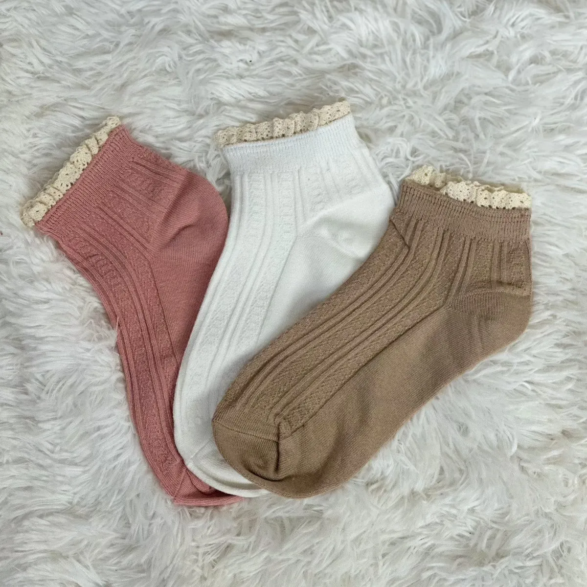 SHORTY  lace topped ankle socks - 3 pack bundle