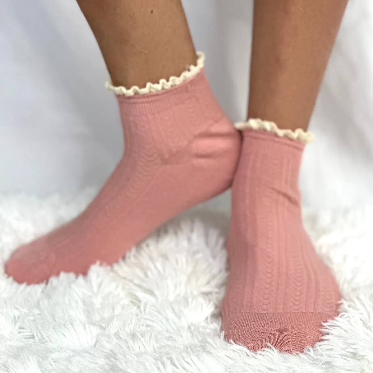 SHORTY  lace topped ankle socks - dusty rose