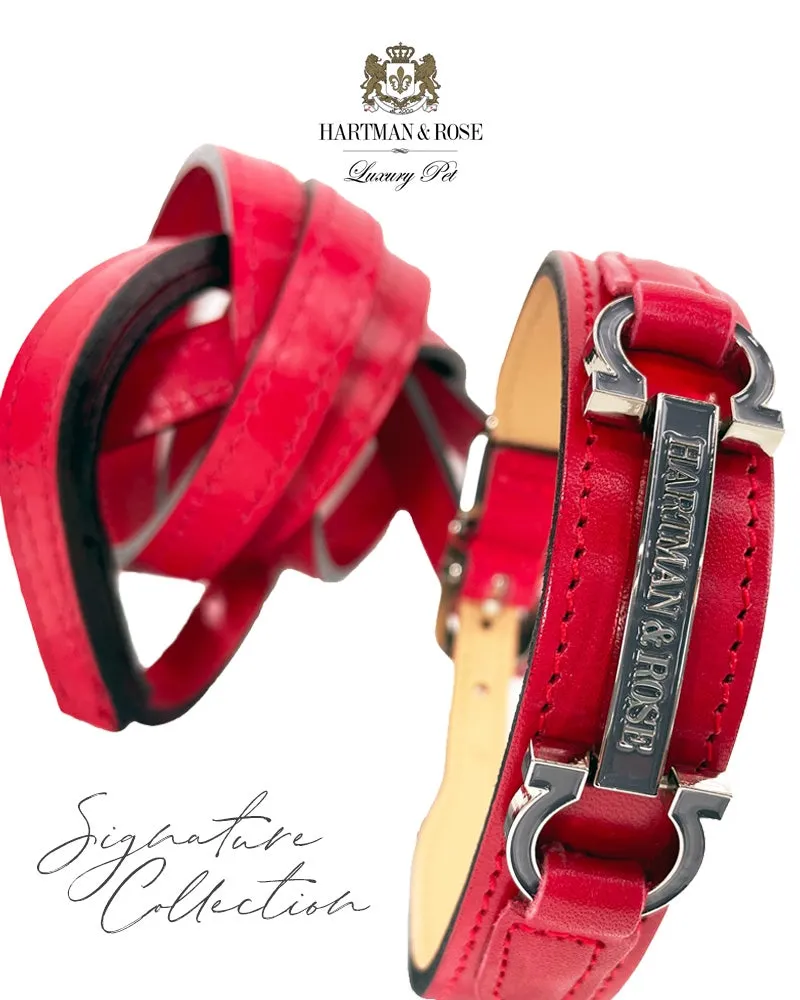 Signature Dog Leash in Ferrari Red & Nickel