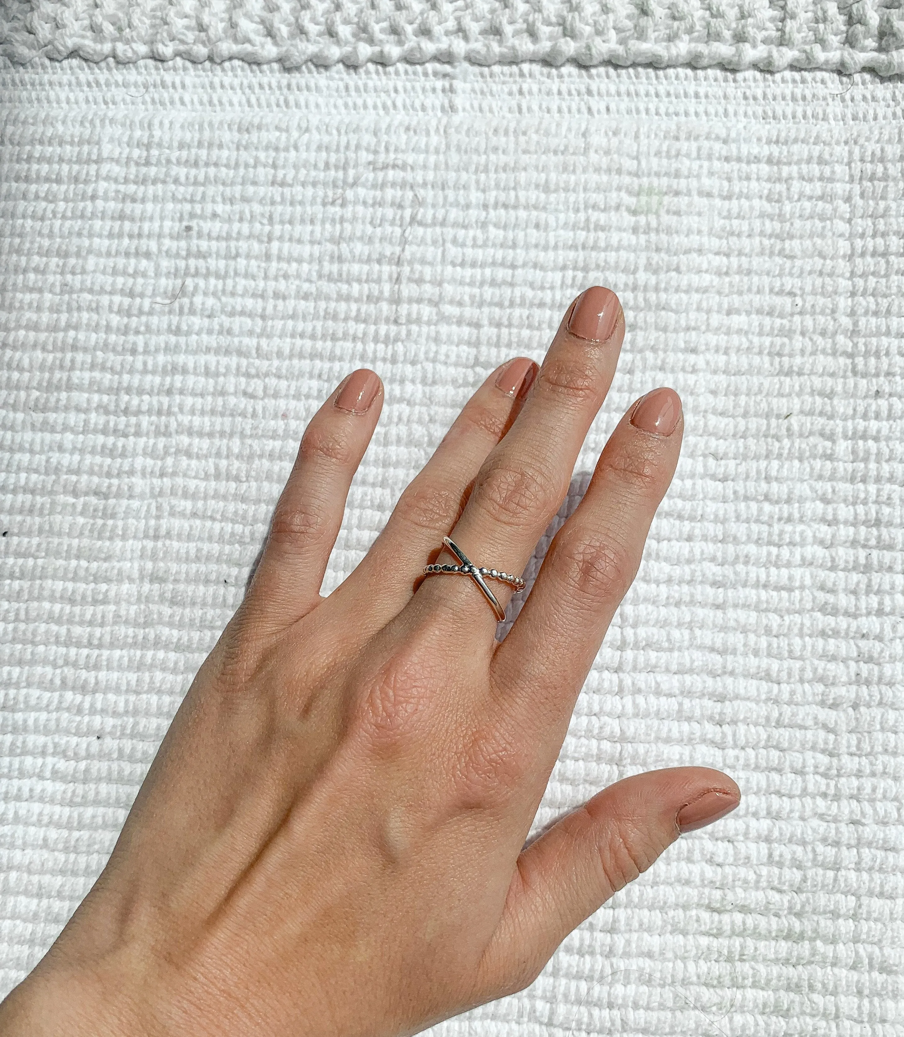 Silver Cross band Dot Plain Ring