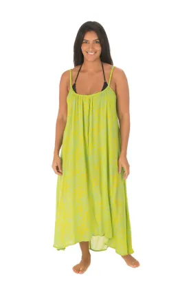 Spaghetti Strap Dress - Green Plumeria