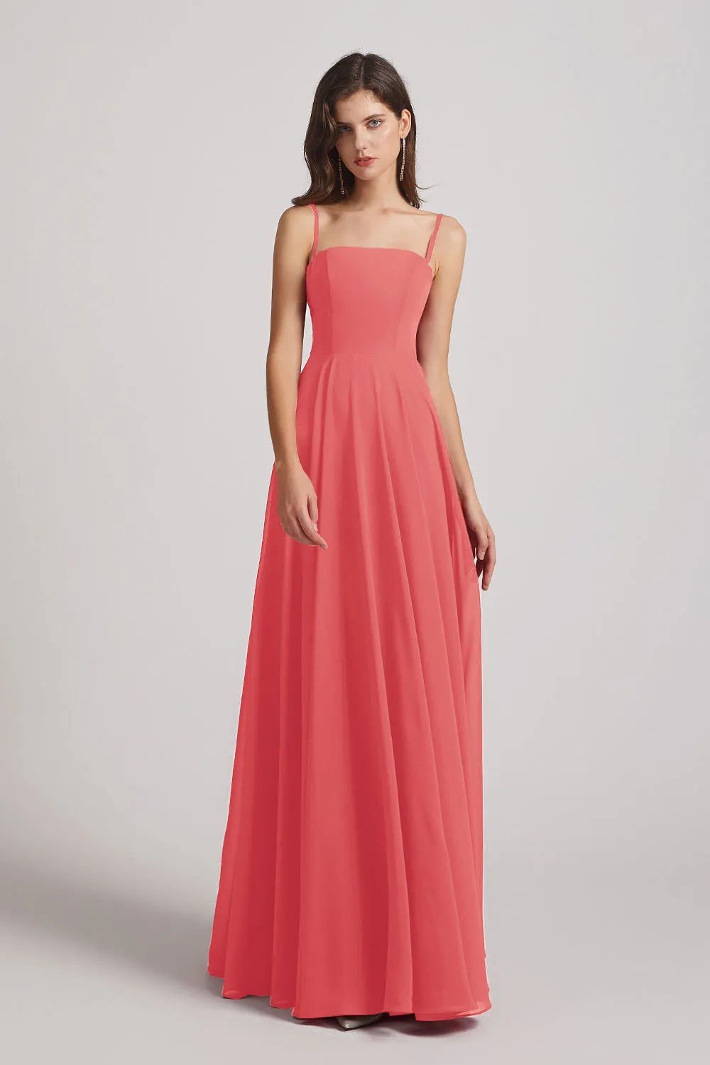 Spaghetti Straps A-Line Chiffon Pleated Bridesmaid Dresses (AF0063)