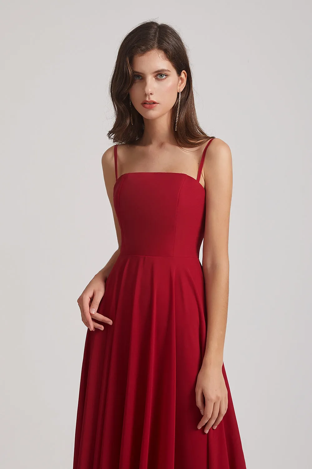 Spaghetti Straps A-Line Chiffon Pleated Bridesmaid Dresses (AF0063)