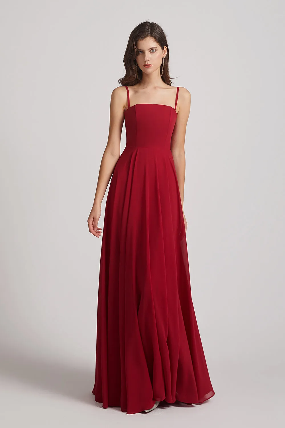 Spaghetti Straps A-Line Chiffon Pleated Bridesmaid Dresses (AF0063)