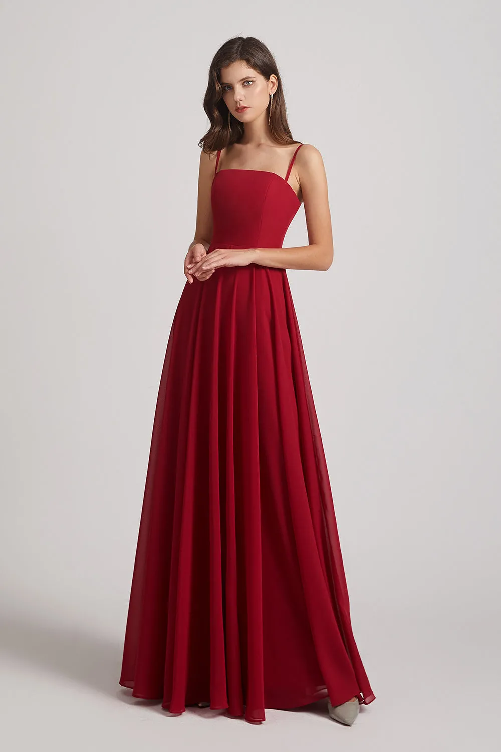 Spaghetti Straps A-Line Chiffon Pleated Bridesmaid Dresses (AF0063)