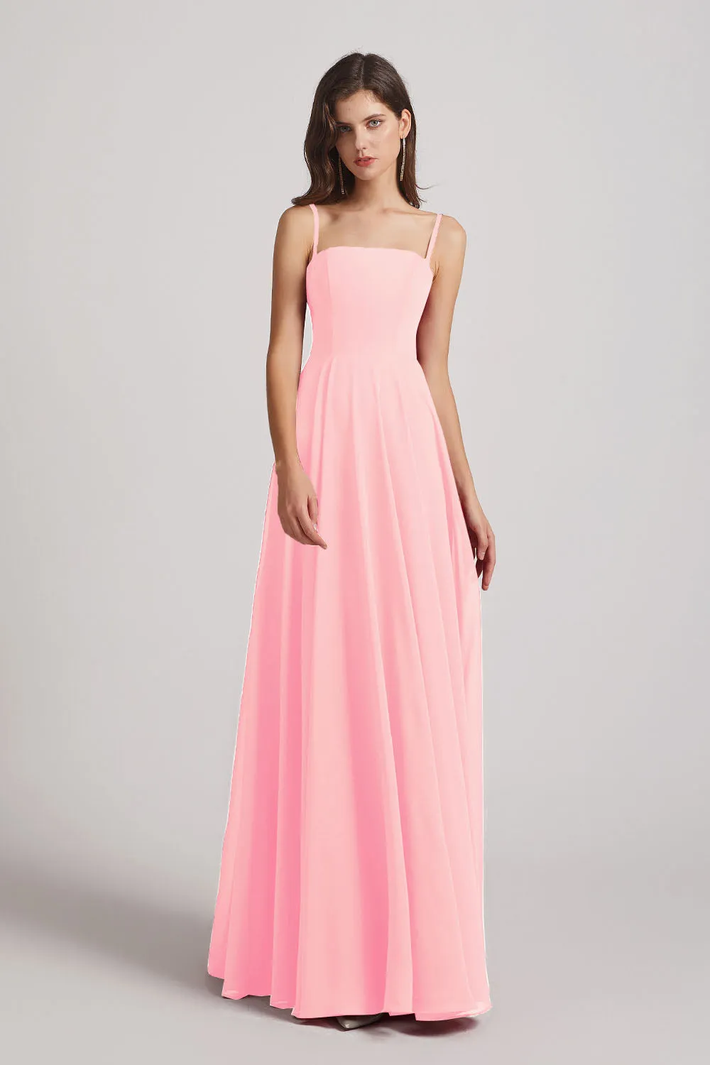 Spaghetti Straps A-Line Chiffon Pleated Bridesmaid Dresses (AF0063)