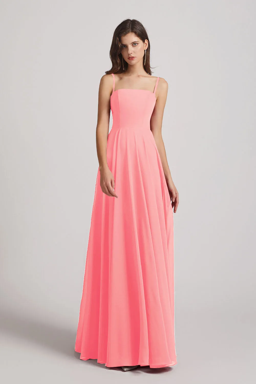 Spaghetti Straps A-Line Chiffon Pleated Bridesmaid Dresses (AF0063)