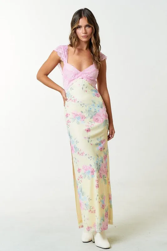 Sweet Tea Mesh Floral Maxi Dress