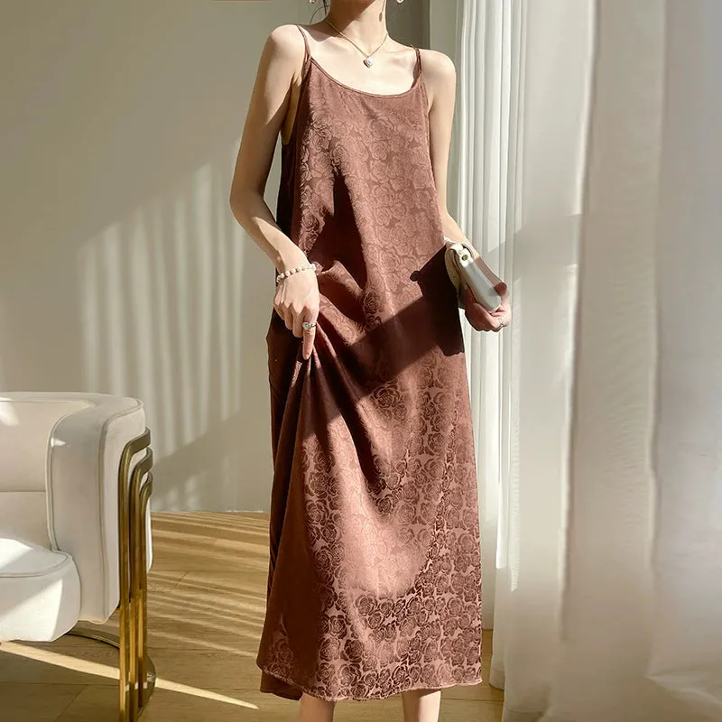 Triacetate Silk Sling Dress Women's Summer Loose Inner Dress French Style Design Fairy Satin Classy