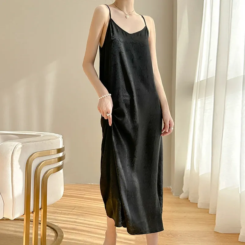 Triacetate Silk Sling Dress Women's Summer Loose Inner Dress French Style Design Fairy Satin Classy