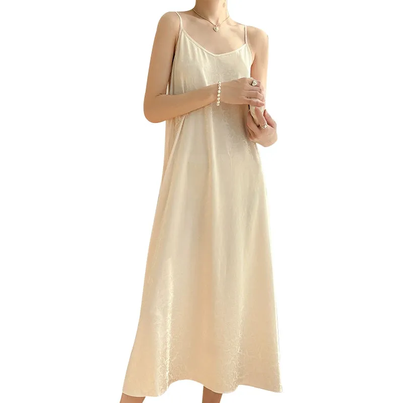 Triacetate Silk Sling Dress Women's Summer Loose Inner Dress French Style Design Fairy Satin Classy