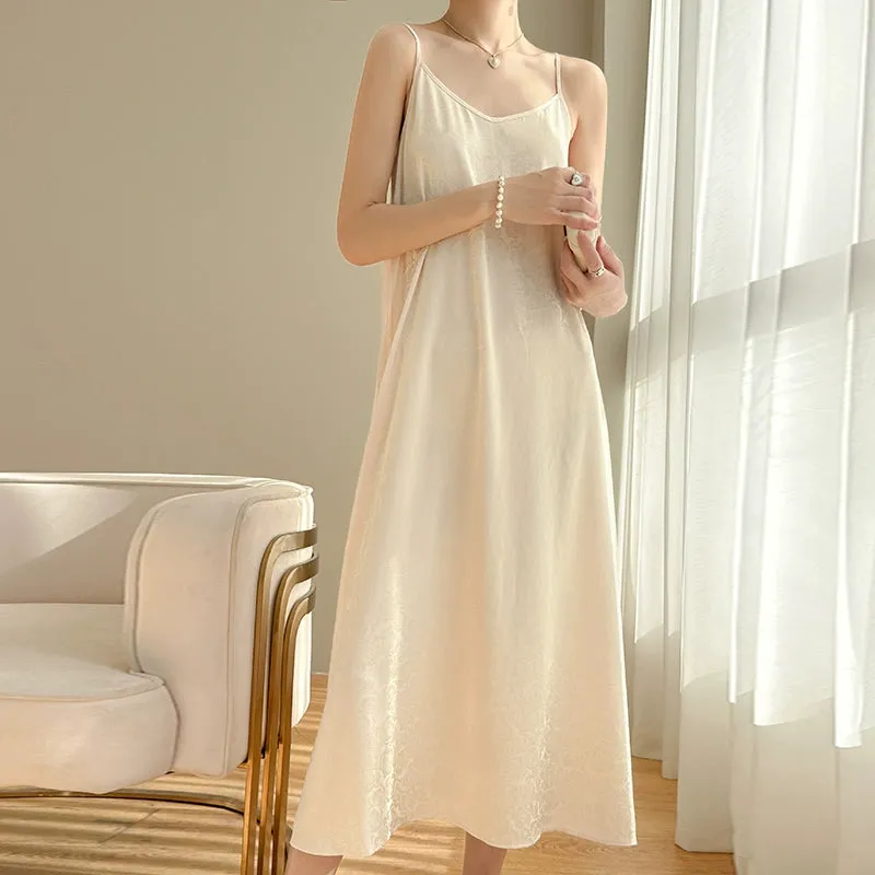 Triacetate Silk Sling Dress Women's Summer Loose Inner Dress French Style Design Fairy Satin Classy