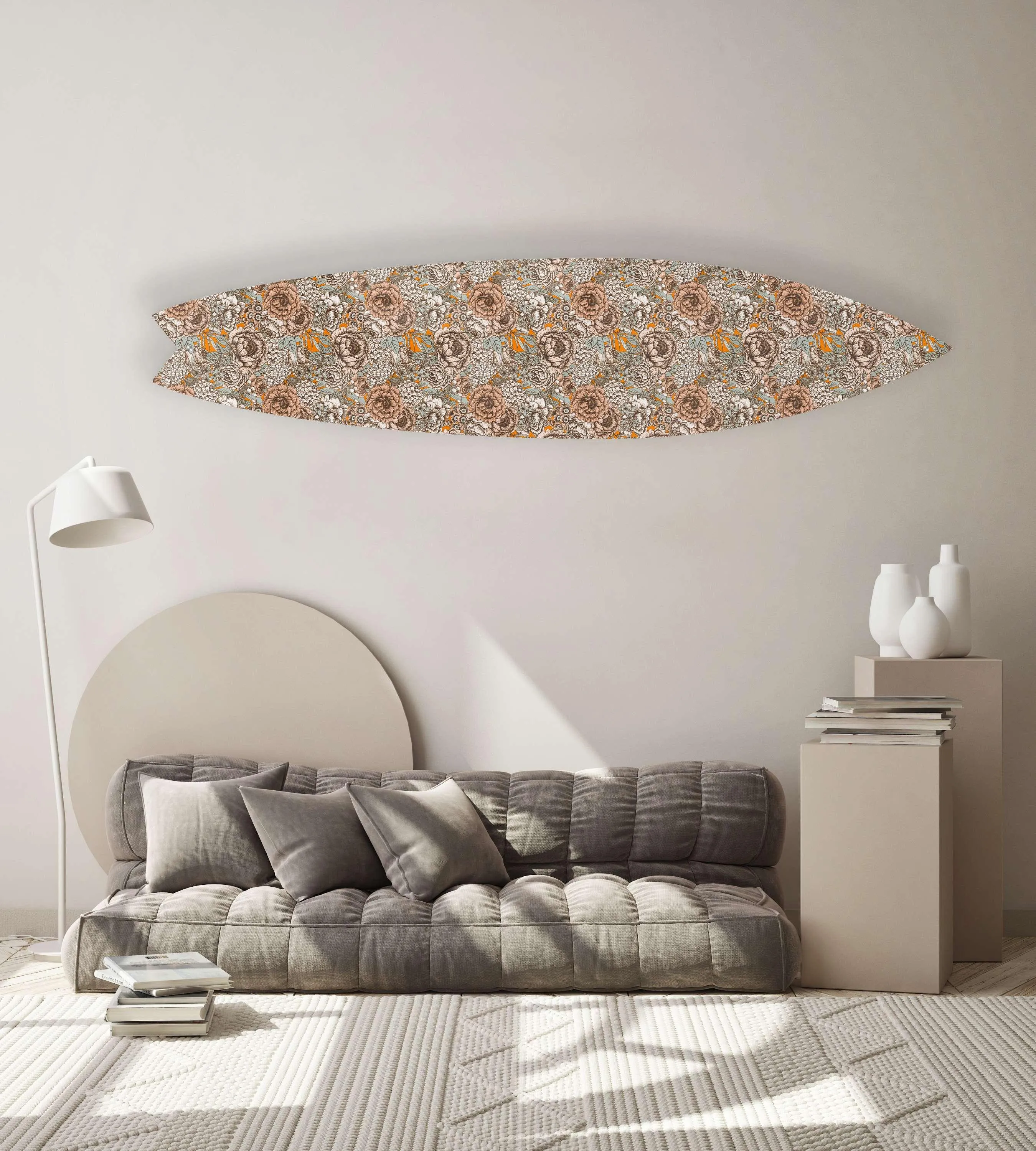 Vintage Peonies and Leaves Acrylic Surfboard Wall Art